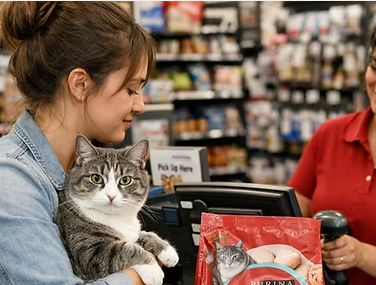 Pet being cared for with food and supplies
